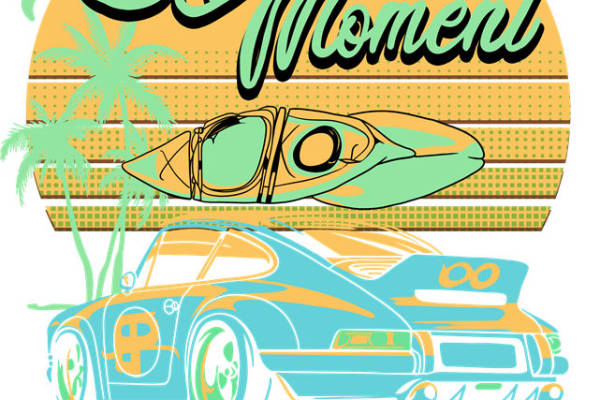 复古风汽车与冲浪板印花图案，打造个性服装