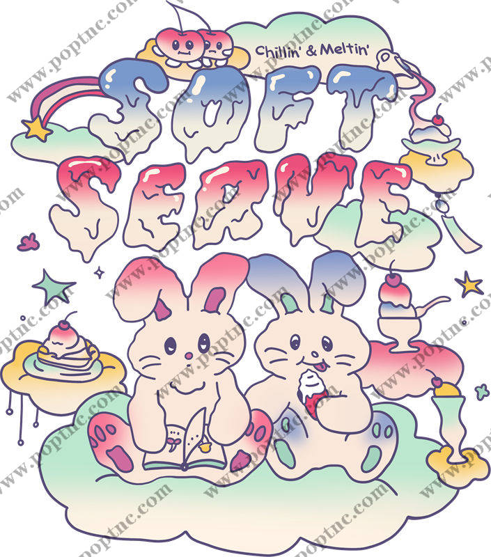 可爱兔子与冰淇淋的梦幻服装印花