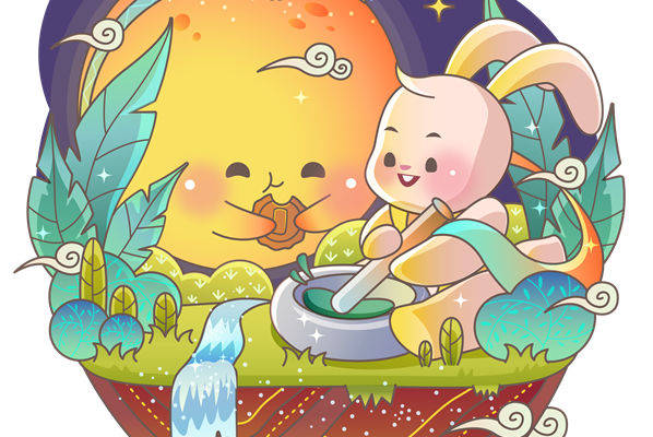 萌趣月兔与星云的服装印花创意裁片