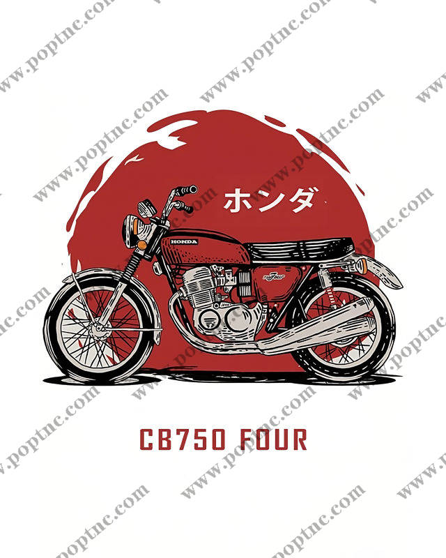 复古CB750摩托车印花图案,适合服装裁片印花