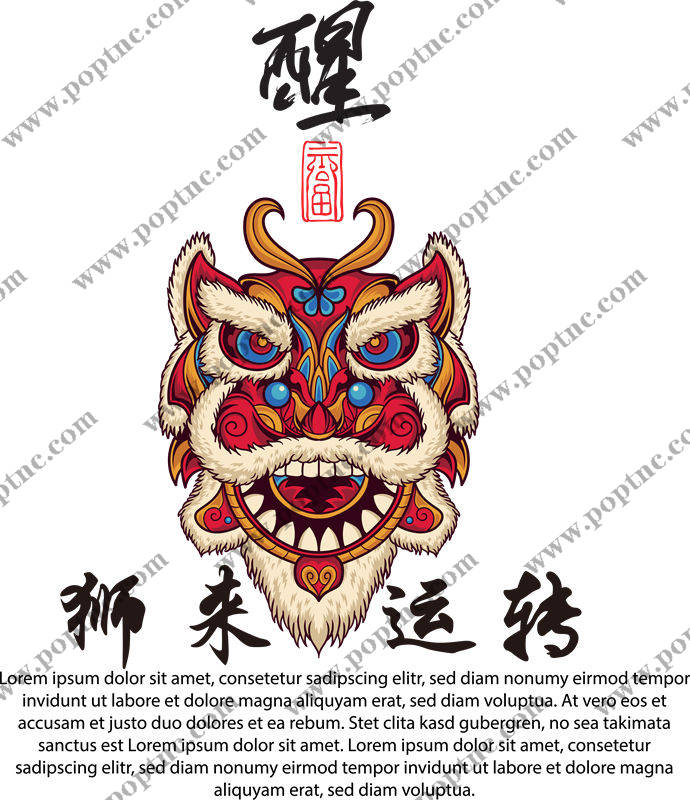 传统狮头图案服装印花裁片,创意设计尽显东方魅力