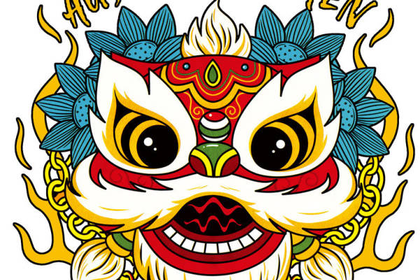 传统中国风狮头图案裁片印花，打造独特服装设计