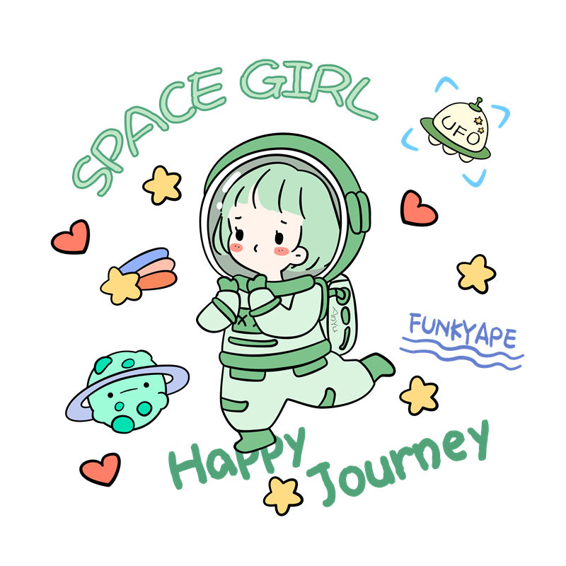 可爱太空女孩印花：创意服装印花裁片