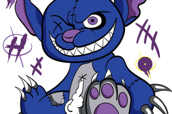 蓝色恐怖玩偶裁片印花：服装印花新选择