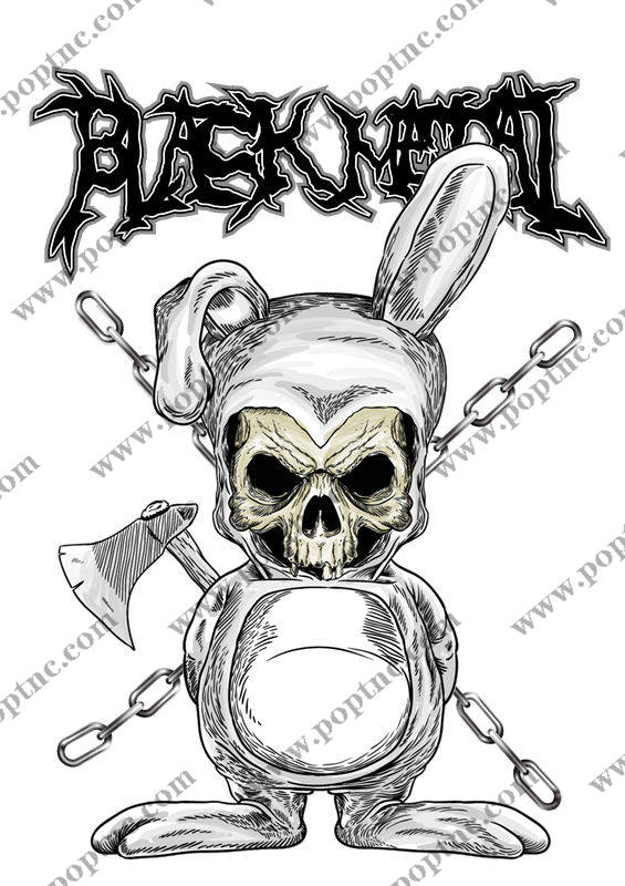 暗黑风骷髅兔头印花图案 裁片印花服装印花