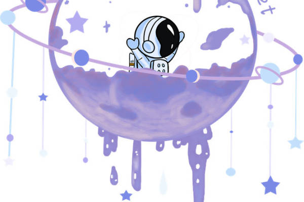 梦幻星空蓝月宇航员服装印花设计