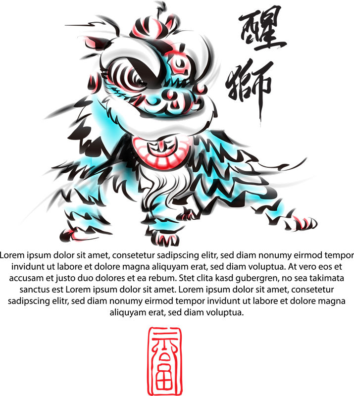 醒狮图案服装印花裁片设计灵感