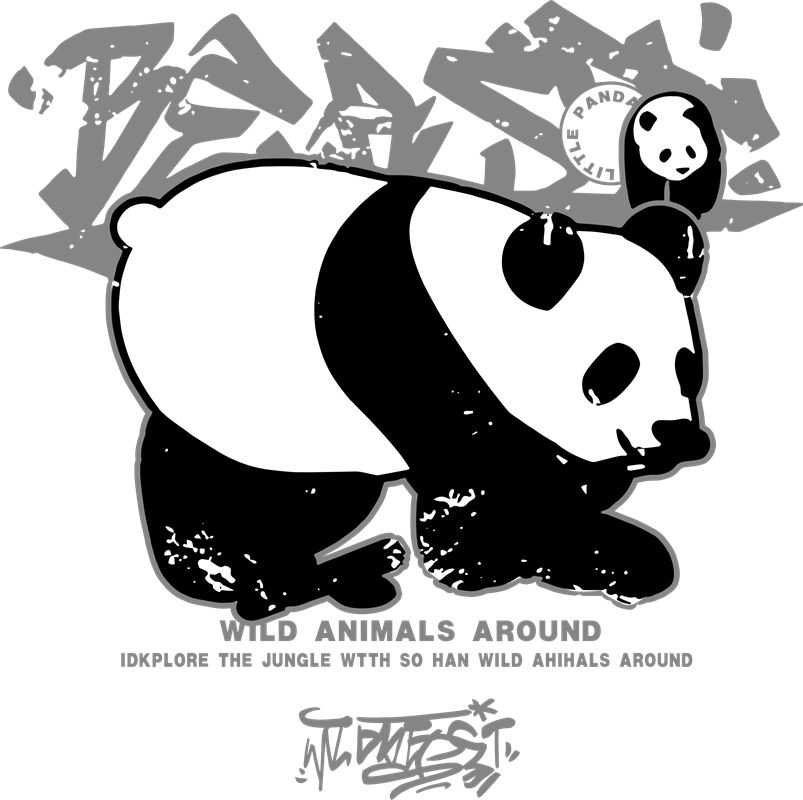 熊猫图案裁片印花：可爱动物风格服装印花素材