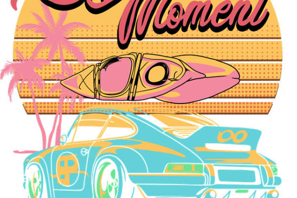 复古汽车与冲浪板的夏日风情服装印花