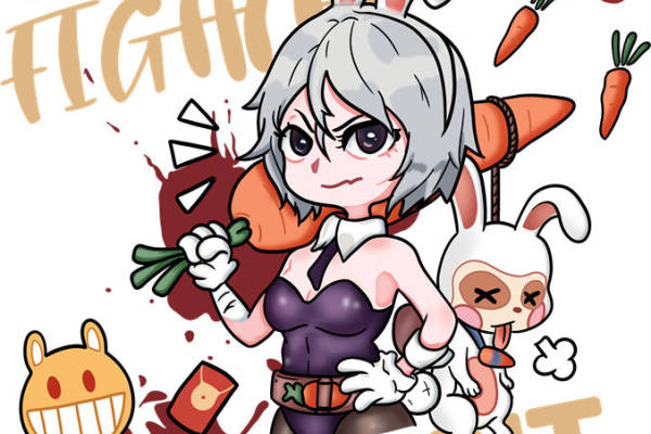 可爱兔子与胡萝卜的服装印花设计