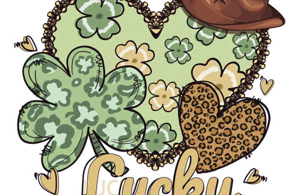 豹纹心形幸运草服装印花裁片