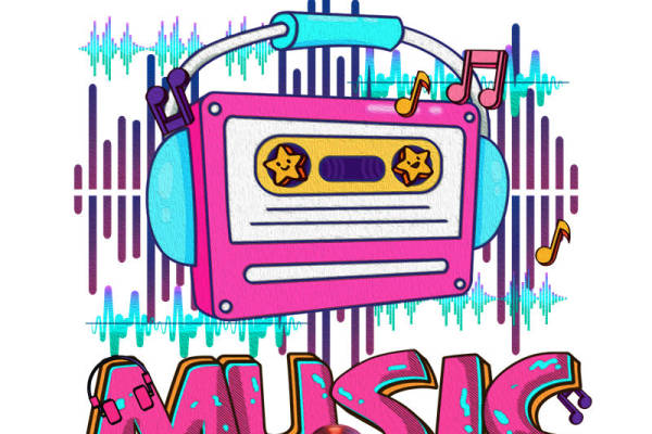 复古音乐磁带图案裁片印花，打造个性服装