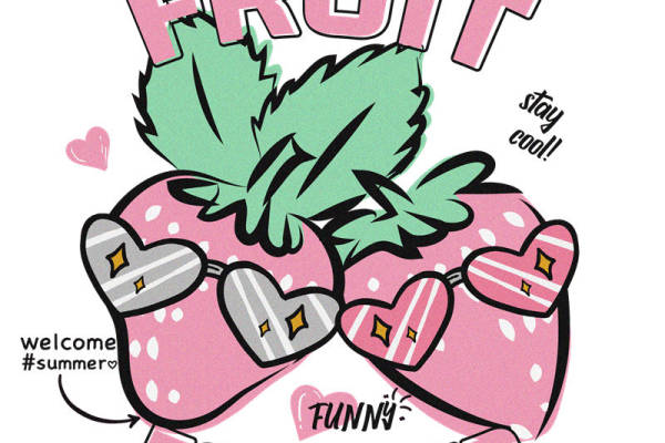 草莓夏日清凉印花裁片，打造个性服装