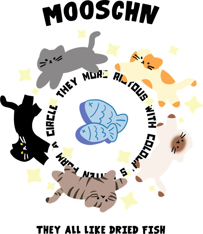 可爱猫咪与鱼干的趣味印花设计，打造个性服装