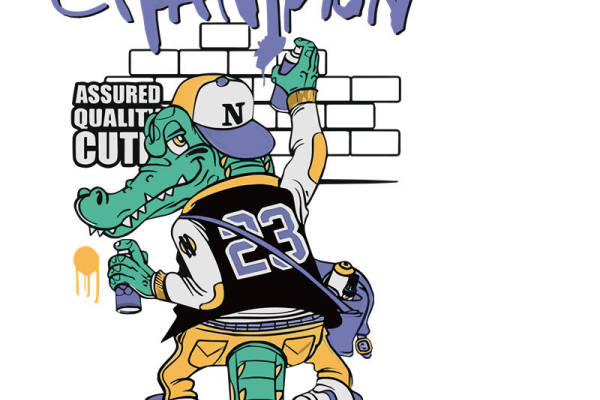 鳄鱼涂鸦冠军印花：时尚潮流服装印花素材