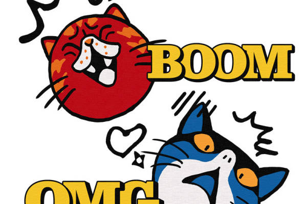 创意卡通猫咪印花图案，适用于服装裁片印花