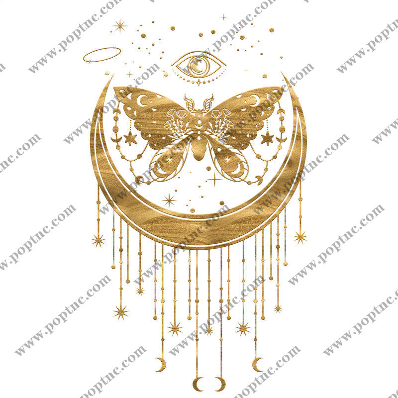 金色蝴蝶与月相纹样:服装印花裁片设计灵感