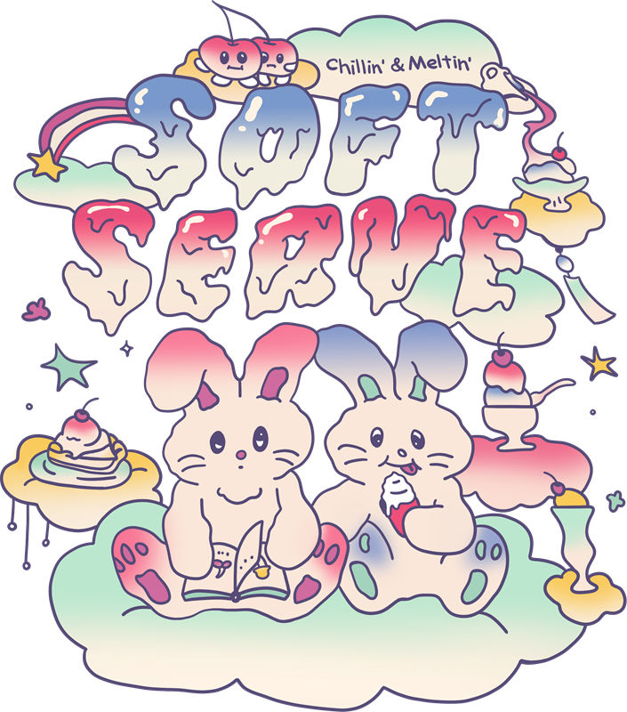 可爱兔子与冰淇淋的梦幻服装印花