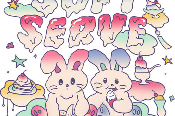 可爱兔子与冰淇淋的梦幻服装印花