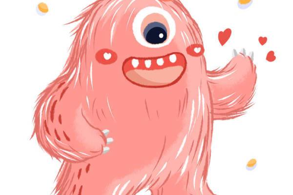 可爱粉色怪兽图案，创意服装印花素材