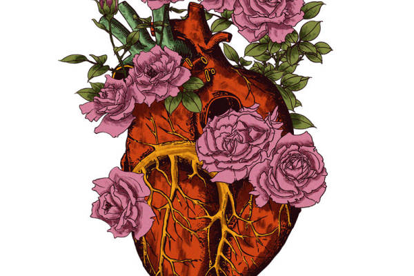 浪漫玫瑰花型心形图案服装印花裁片