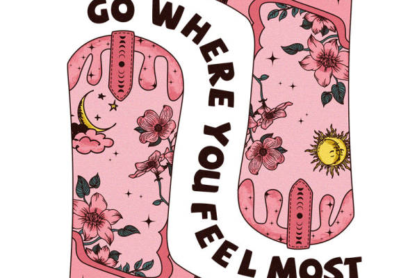 粉色牛仔靴花型印花裁片，打造个性服装