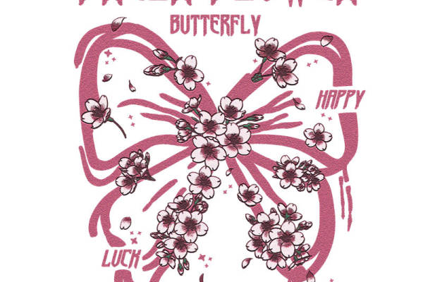 浪漫樱花蝴蝶花型印花素材，打造时尚服装