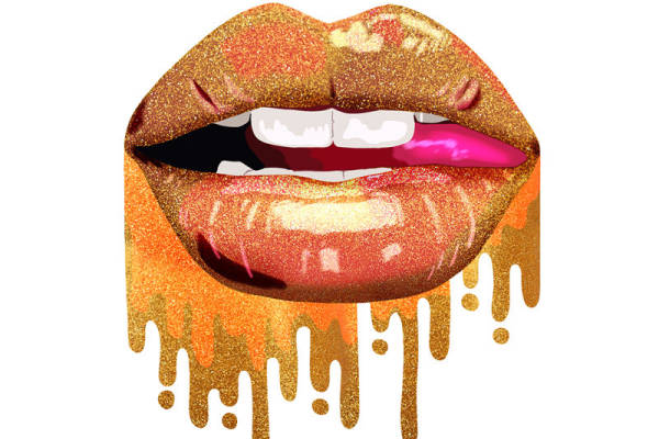 金色流光溢彩的花型印花裁片，打造奢华服装