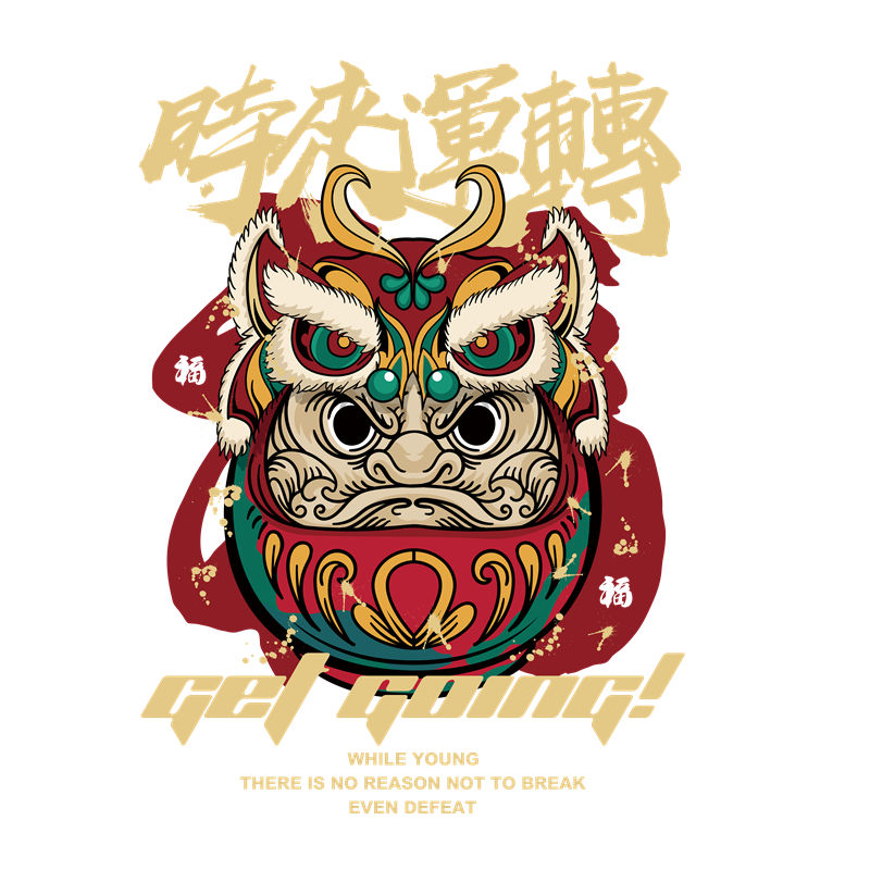 传统中国风狮子头图案服装印花裁片