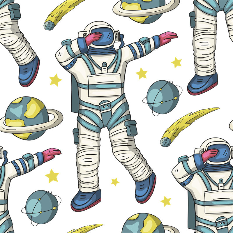 太空探险者裁片印花：趣味宇宙主题服装印花