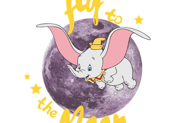 飞向月亮的可爱小象服装印花素材