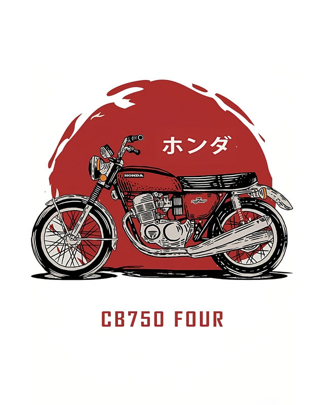 复古CB750 Four摩托车图案服装印花裁片