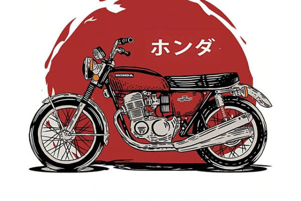 复古CB750 Four摩托车图案服装印花裁片