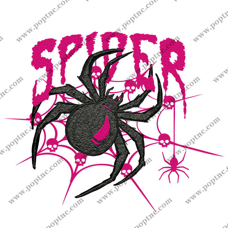 惊悚蜘蛛与骷髅图案服装印花裁片
