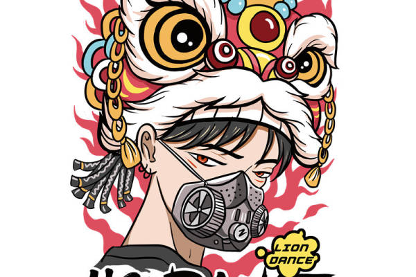 创意狮子头服装印花图案裁片印花