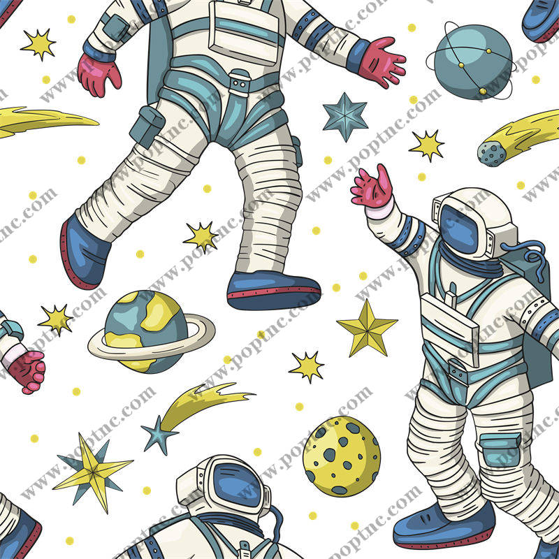 太空探险者裁片印花:独特宇航员图案服装印花
