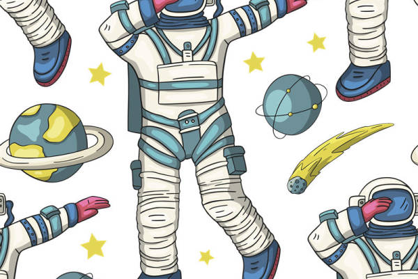 太空探险者裁片印花：宇宙主题服装印花