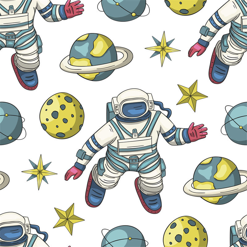 太空探险宇航员与星球图案服装印花