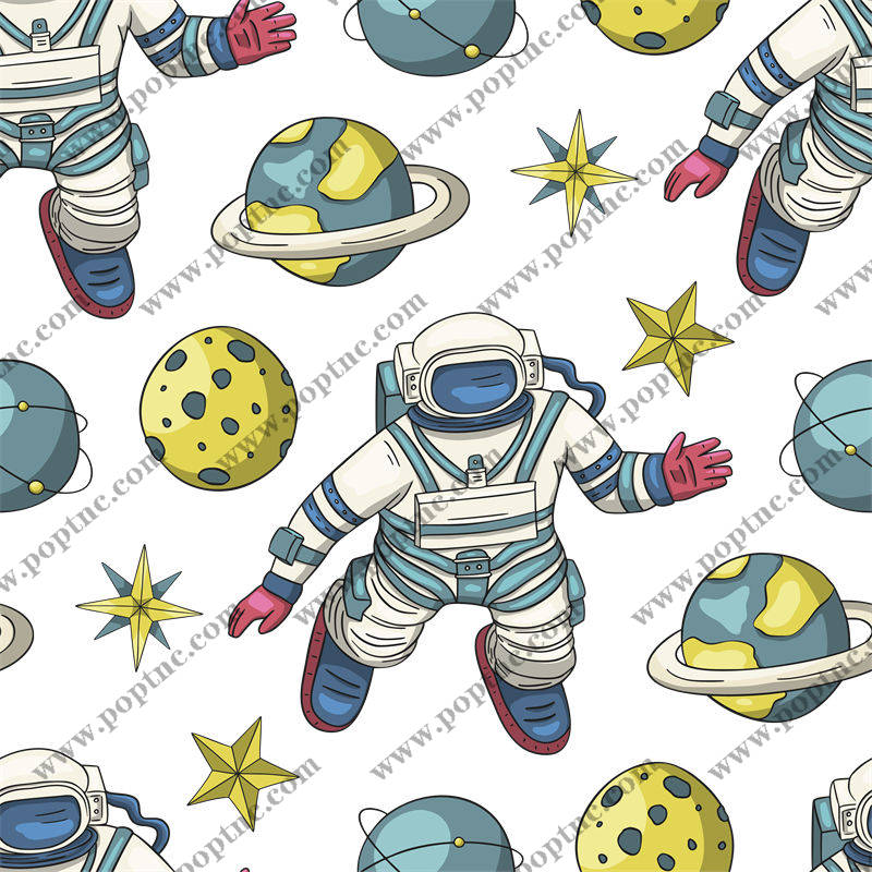 太空探险宇航员与星球图案服装印花