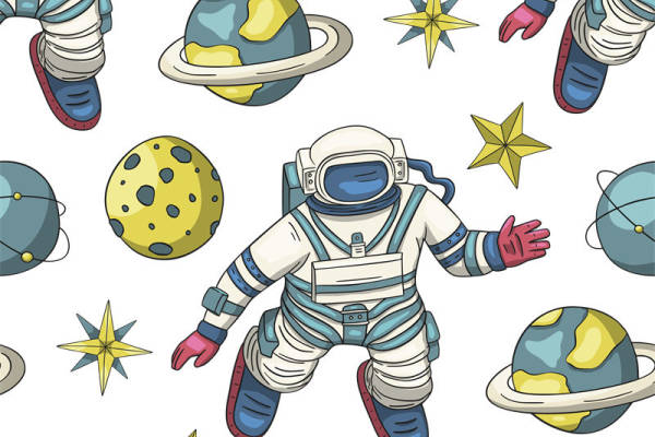 太空探险宇航员与星球图案服装印花