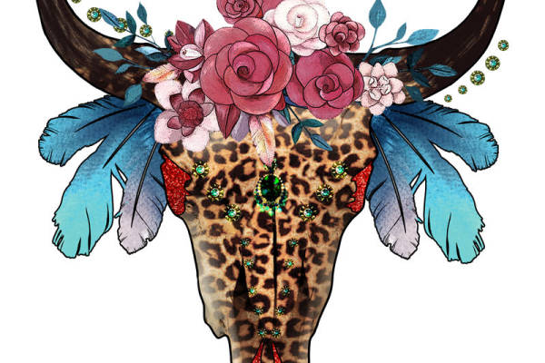 豹纹花卉牛头骨印花裁片，打造个性服装