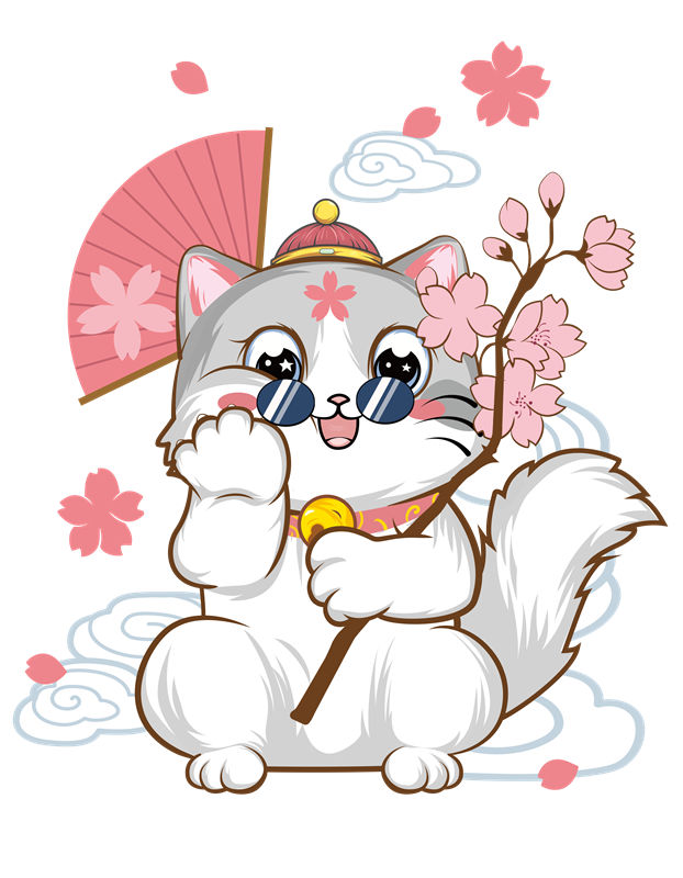樱花猫咪裁片印花：萌趣可爱，适合春日服装设计