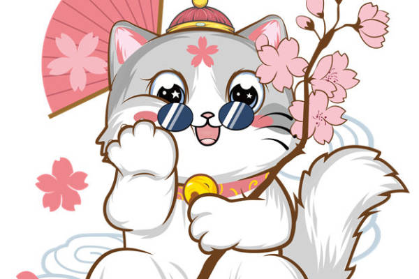 樱花猫咪裁片印花：萌趣可爱，适合春日服装设计