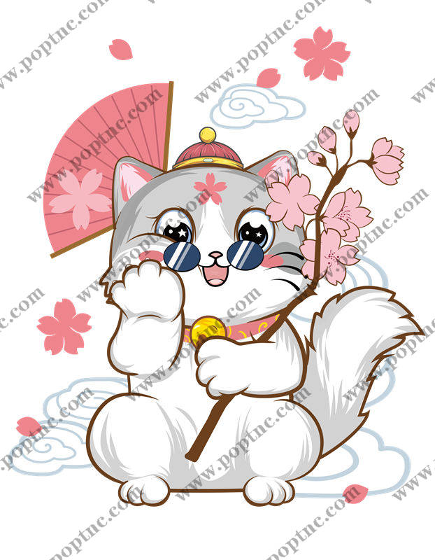 樱花猫咪裁片印花:萌趣可爱,适合春日服装设计