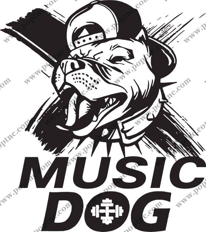 摇滚风音乐狗印花图案,适合服装裁片印花