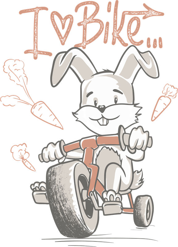 可爱兔子骑车印花图案,适合服装印花与裁片印花