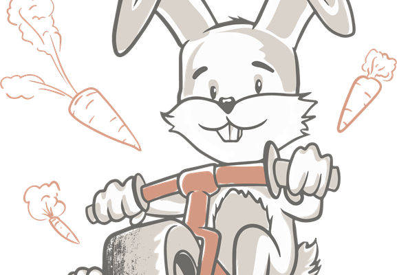 可爱兔子骑车印花图案，适合服装印花与裁片印花