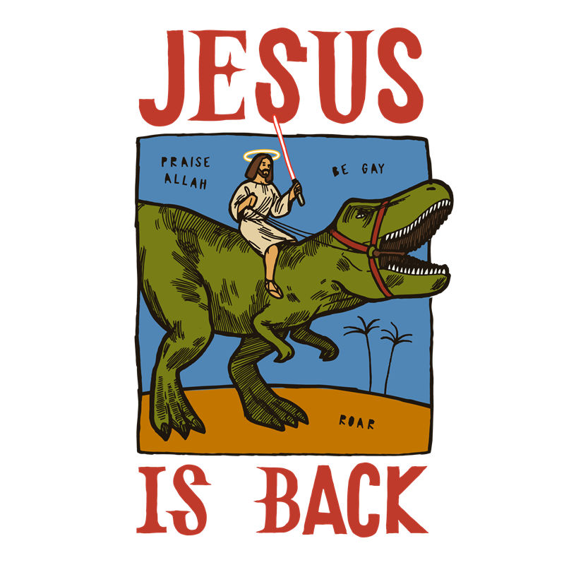 创意恐龙骑耶稣服装印花图案裁片