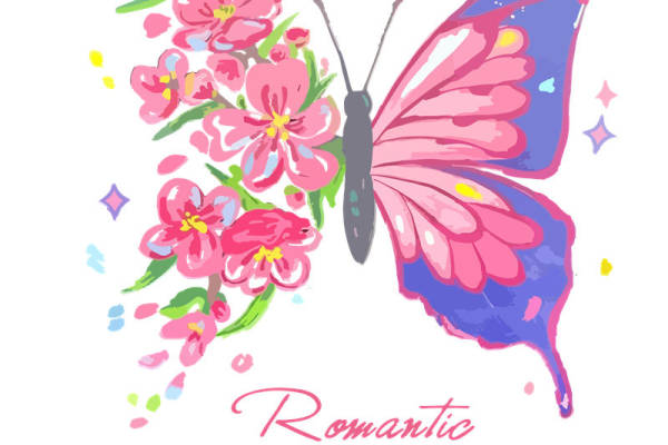 浪漫蝴蝶与樱花花型印花裁片，打造梦幻服装