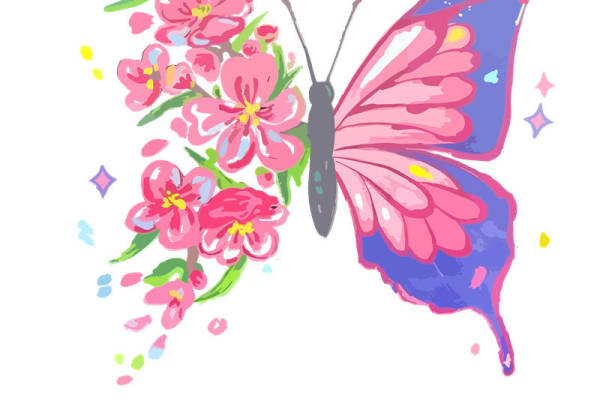 浪漫樱花与蝴蝶的梦幻组合：服装印花裁片